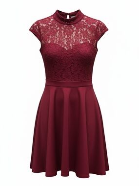 Lulu's Deep Red Lace Fit & Flare Midi Dress